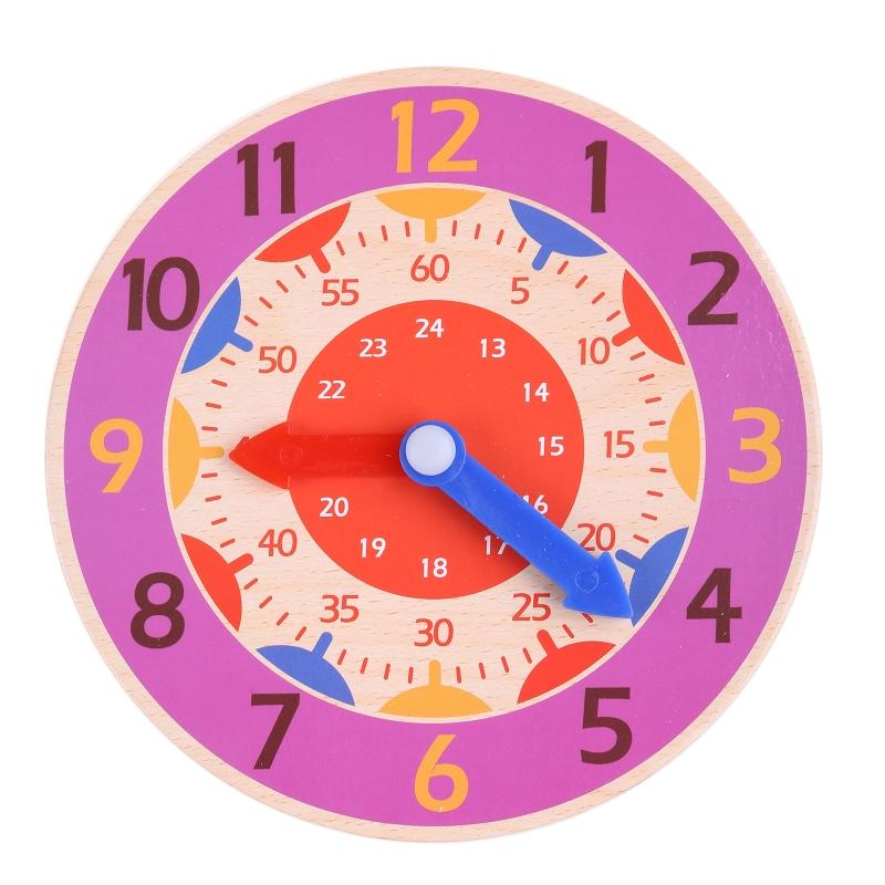 Wooden Teaching Clock Toy Educational Clock Learning Props 12/24Hour Brain Developmental Toy Primary for Time Cognitive