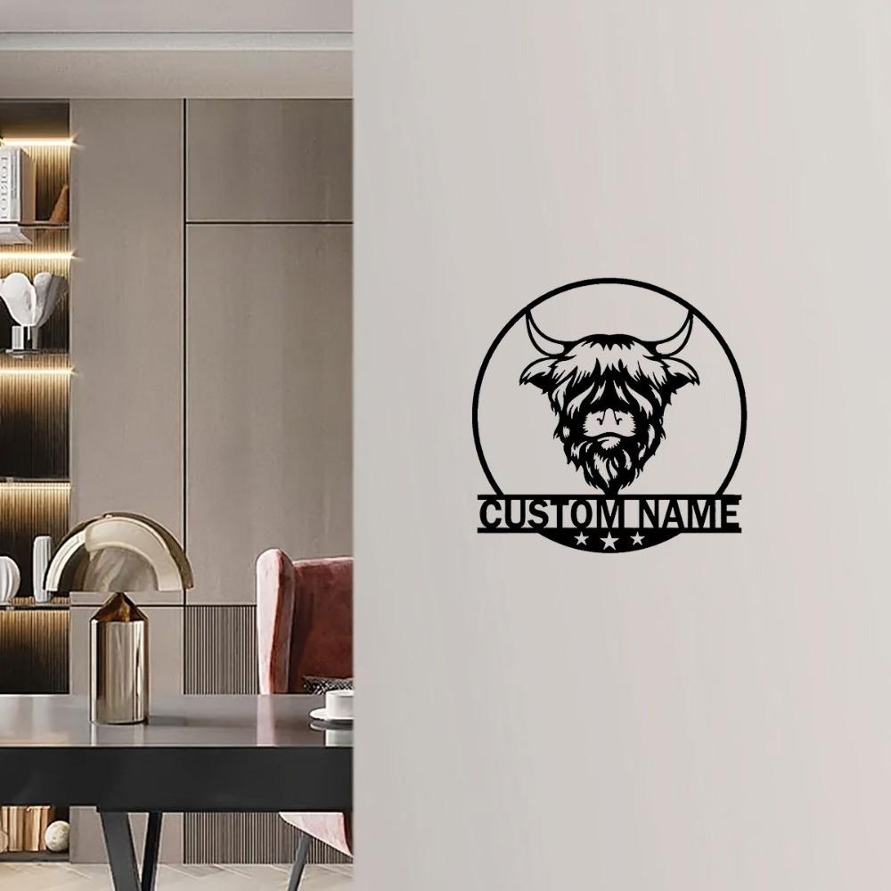 Metal Cow Wall Art Personalized Nameplate Farmhouse Decor Black