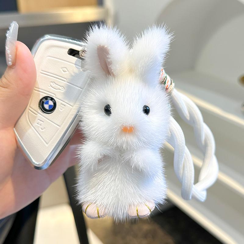 Cute Mink Fur Bunny Keychain Keychain Ladies Car Bag Pendant Fashion Accessories Fluffy Key Ring Girl Bag Pendant