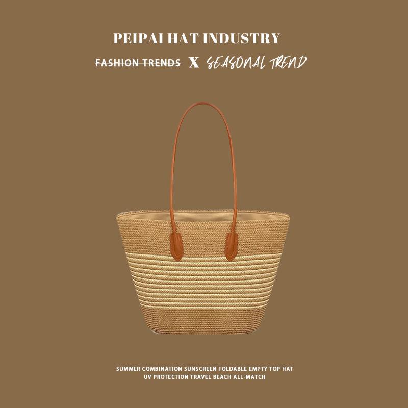 1 Conjunto Chapéu de Sol Estilo Boêmio Feminino + 1 Bolsa de Ombro, Estilo Férias, Chapéu de Palha de Ombro Bolsa Tote de Praia para Viagem de Verão Férias