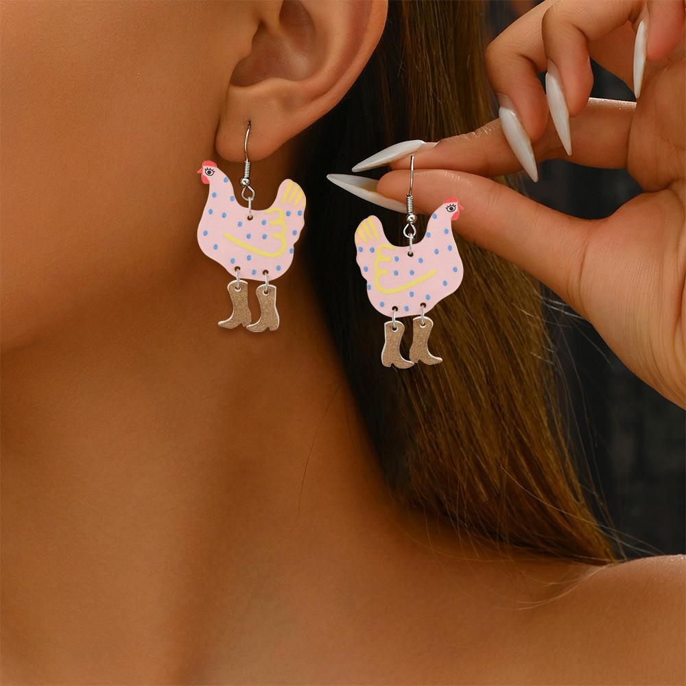 Custom Environmentally Friendly Acrylic Earrings, Cartoon Color Hen-Shaped Earrings Earrings.