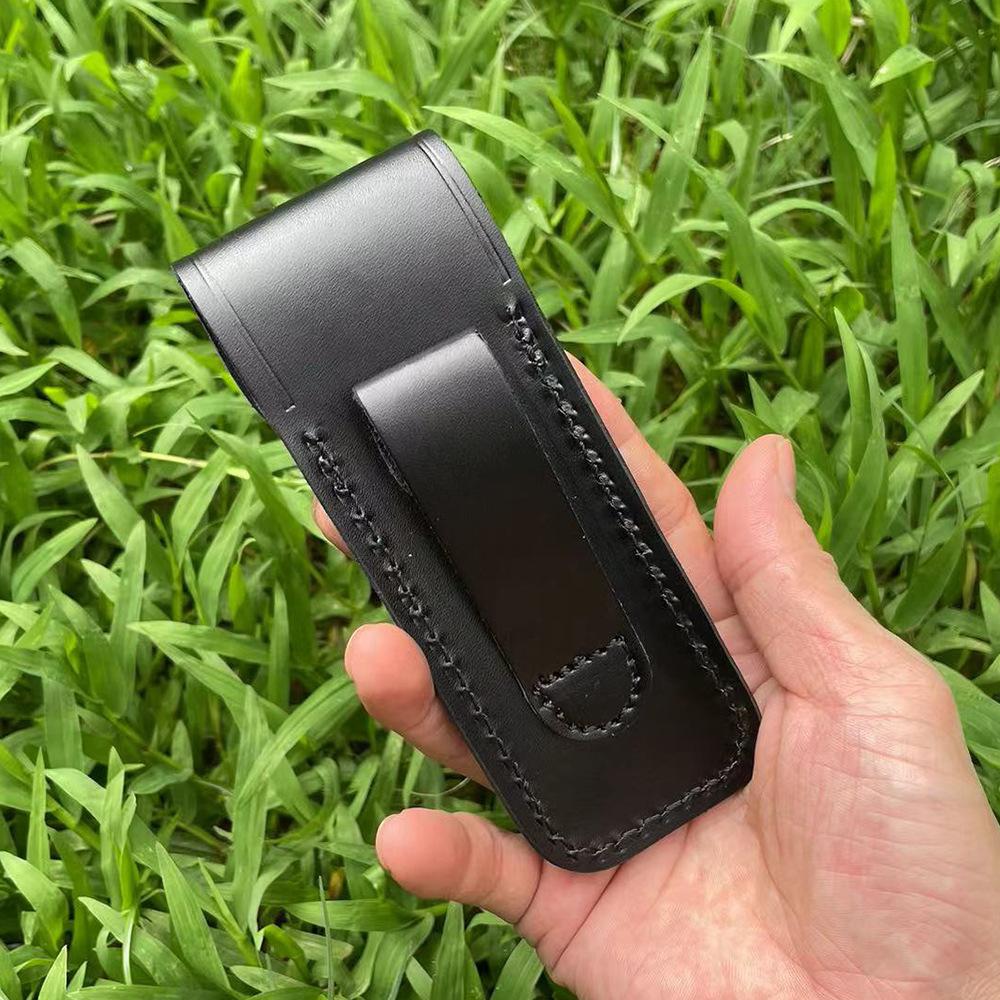 High- Quality Folding Knife Universal Split LeatherLeather Sheath Black Knife Case Hand-carved Scabbard Knife  with Belt Buckle
