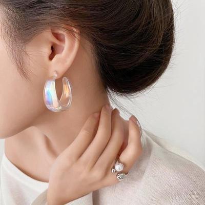 New Colorful Transparent Earrings Acrylic Earrings Fashionable C-shaped Circle Earrings