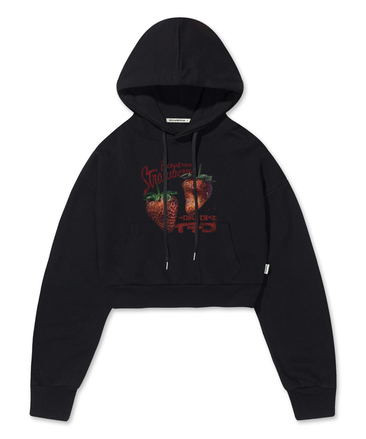Escape From Strawberry Print Crop Hoodie Black Free