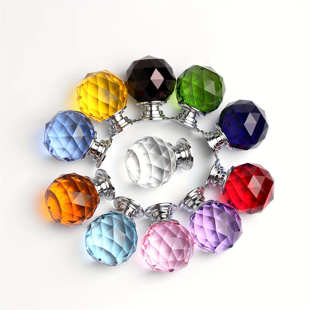 10 Stück Elegante Kristall-Schubladengriffe - Polierte Metall- und Glasgriffe für Küchen- und Badezimmerschränke, Inklusive Montagematerial