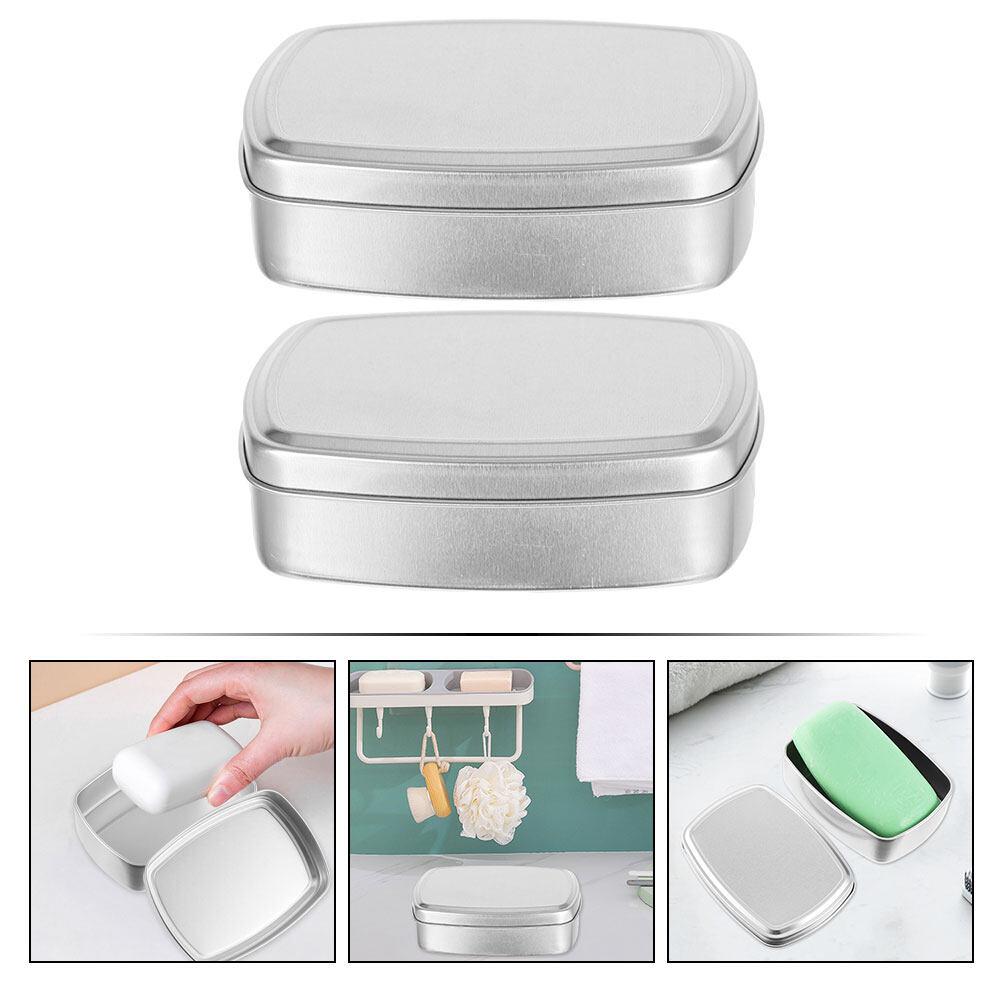 2Pcs Aluminum Soap Boxes Metal Containers Portable Soap Dishes Travel Case Sets Bathroom Products Household Merchandises Storage