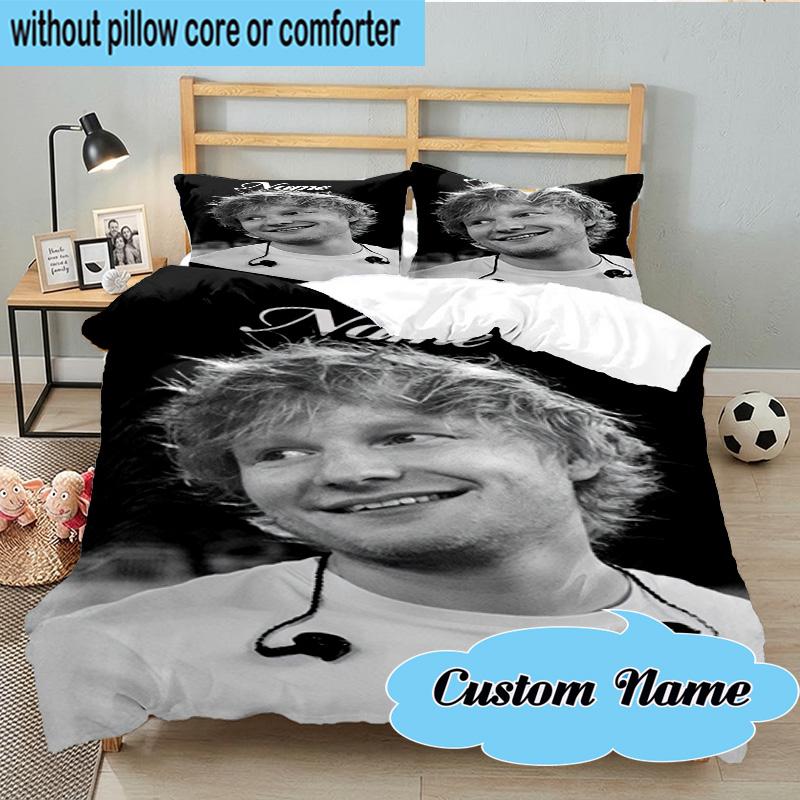 3PCS Custom Name Ed Sheeran music Bedding Set, Including 1pc Duvet Cover And 2pcs Pillowcases, Suitable for dorms and bedrooms Gift