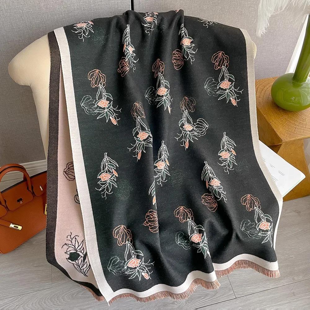 180*65 Thick Warm Winter Scarf Design Print Women Cashmere Pashmina Shawl Lady Wrap Scarves Knitted Men Foulard Blanket