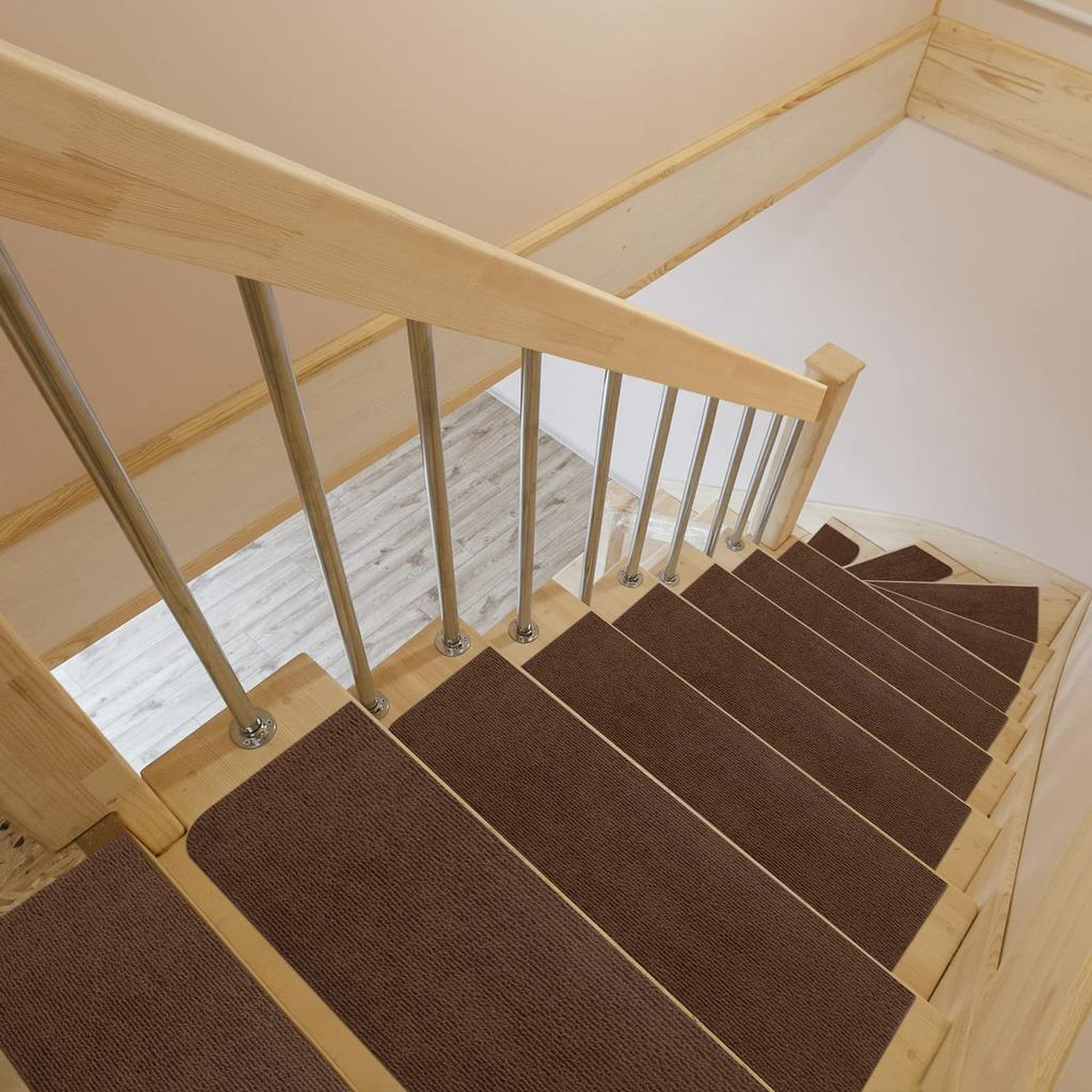 SHIEN Suction Stair Step Mat for Stair Carpet x 22 cm x 15 Machine Reduces Scratch Can Be Stair For All Brown Color Mat, Stairs, Non-Slip, [55 Pieces]