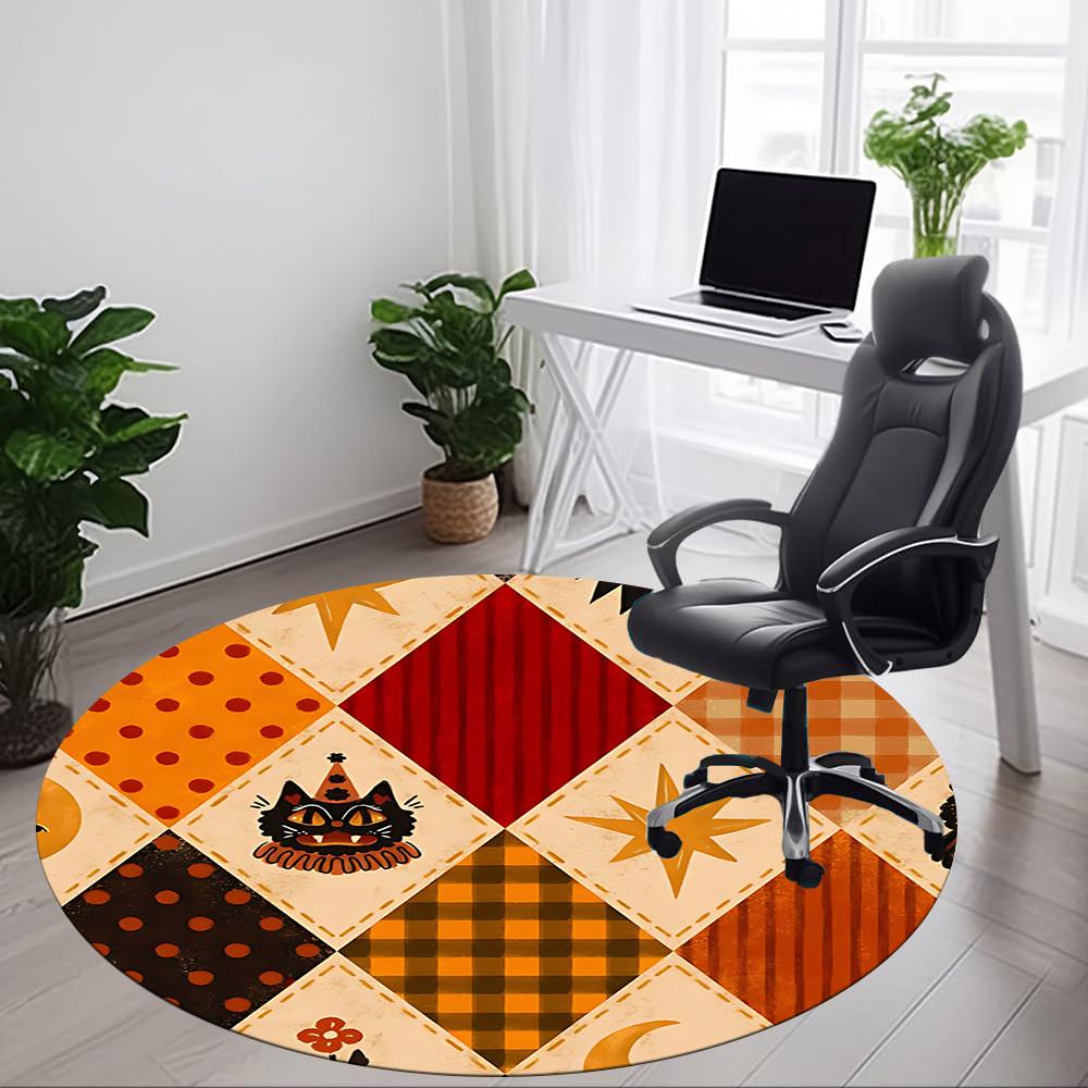 1pc Halloween Cat Office Round Area Rug, Indoor Mat Suitable For Office, Under Office Chairs Bedroom Living Room Home Decor, Room Deco