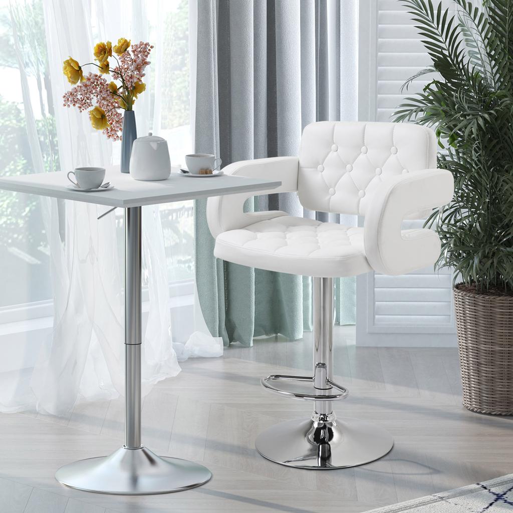 PU Leather Upholstered Swivel Bar Stool, Height Adjustable with Back, Armrest, Footrest, White
