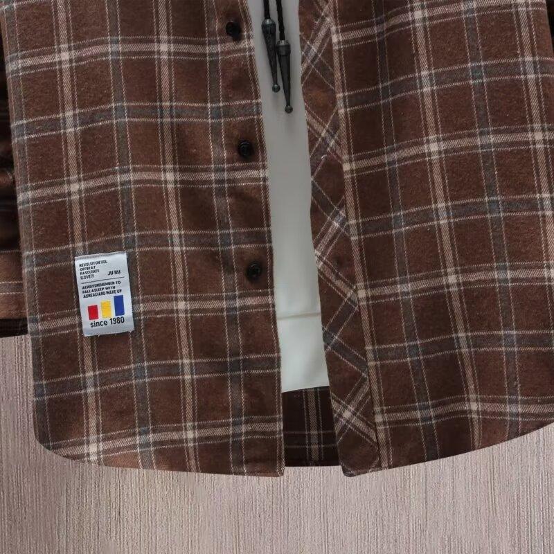 Spring and Autumn Models Long-sleeved Lapel Plaid Shirt Men's Versatile Retro Casual Shirt Blouse Jacket Men's Striped Plaid Shirt
