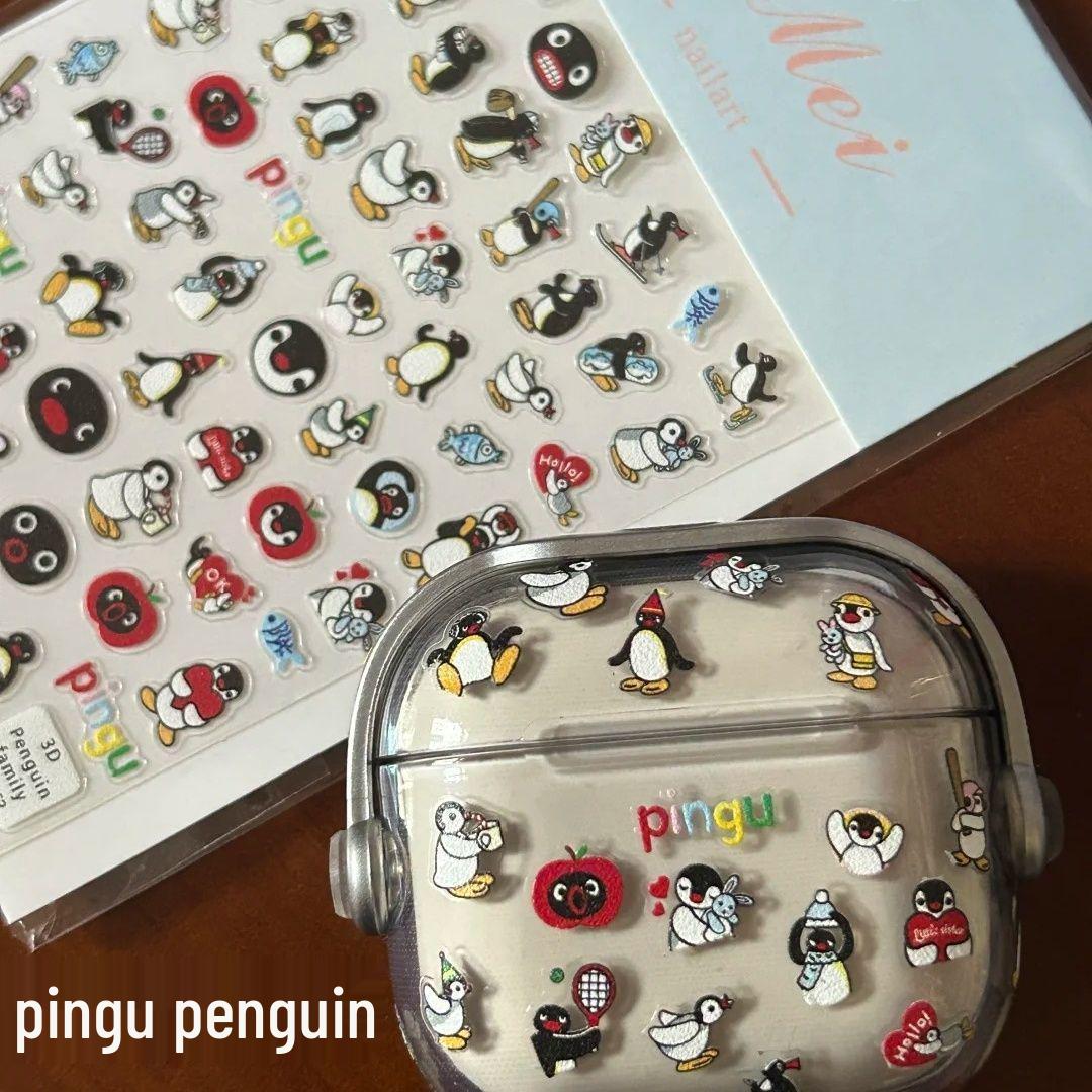 

Рельефные 3D наклейки с пингвином Пингу для дизайна ногтей и iPhone 17 Pro Pingu (1 sheet) with individual packaging