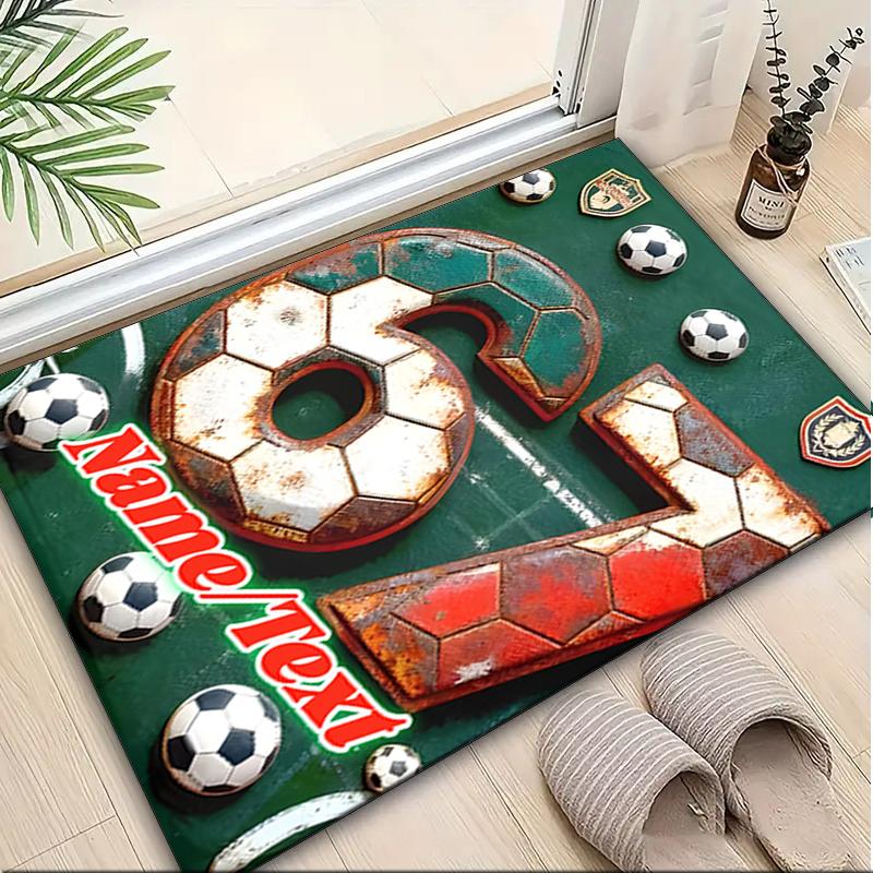 1PC Custom Name Soccer Ball Artwork Theme Floor Mat Ideal for Living Room, Game Rooms, Office, Bedroom,Floor Mat Playful Design