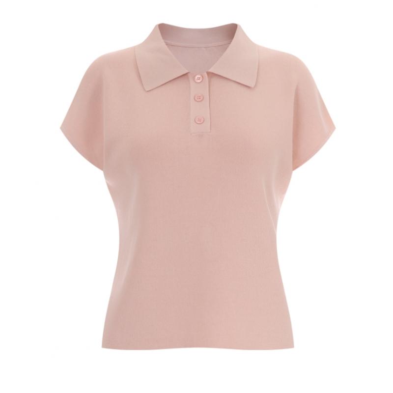 Shop Loa Women S Collar Neck Button Half Open Regular Fit Cap Sleeve Knit Tee