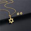 Punk Star of David Pendant Necklace Earrings Set Gold Color Stainless Steel Jewish Hexagram for Women Religious Jewelry Set