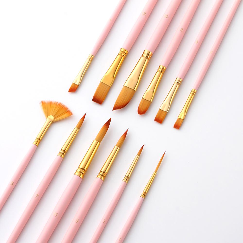 12pcs Paint Brushes Set Kit Multiple Mediums Brushes with Nylon Hair for Artist Acrylic Aquarelle