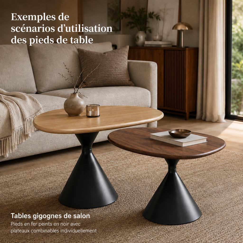 Set of 2 Table Frames made of Iron – 1 high and 1 low table leg, black powder-coated, with non-slip floor protectors – frames only, without tabletops