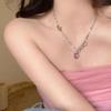 iF ME Sweet Pink Heart Necklace Colorful Stone Zircon Silver Chain Choker for Women Jewelry Accessories