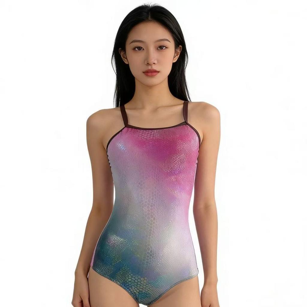 Triangle one-piece swimsuit cover their bellies and look thin, beach vacation hot spring snake pattern swimsuit laser sexy