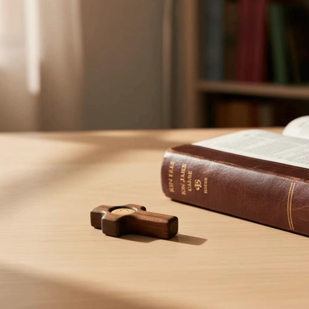 Walnut Wood Pocket Cross Fidget Stress Relief Pocket Crosses Wooden Cross  for Anxiety Relief