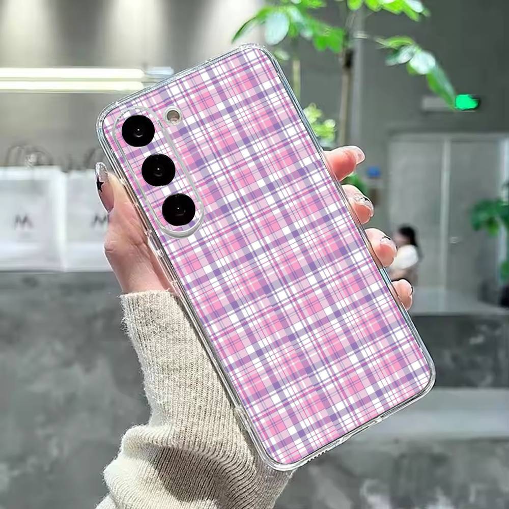 Cool P-Purple P-Plaid Pattern Phone Case For Samsung Galaxy A91,80,73,72 ,71,53,52,32 ,31,22,21s,20,Transparent Case