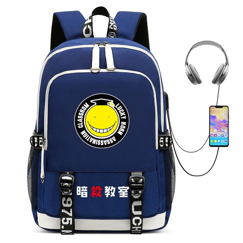 Assassination Classroom Usb Charging Student Backpack With Water Resistant Oxford Material For School Use