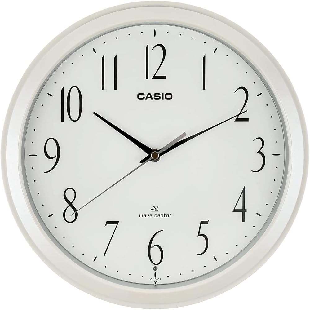 CASIO Wall Clock, Radio-Controlled, White, Analog, Nighttime Second Hand Stop Function, IQ-1060J-7JF