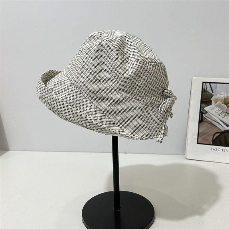 Spring and Summer Plaid Crimped Bucket Hat Women's Big Eaves Quick-drying Sunshade Sunscreen Basin Hat