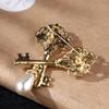 Double Key Pearl Brooch Enamel Drop Oil Alloy Design Women's Pin Exquisite Hypoallergenic Luxury Long-lasting Color Accessory