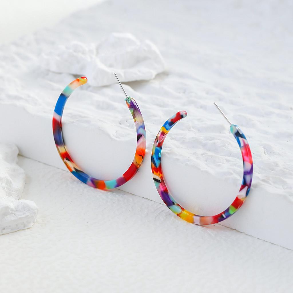 Trendy Colorful Acetate Hoop Earrings Geometric Alloy Design For Women