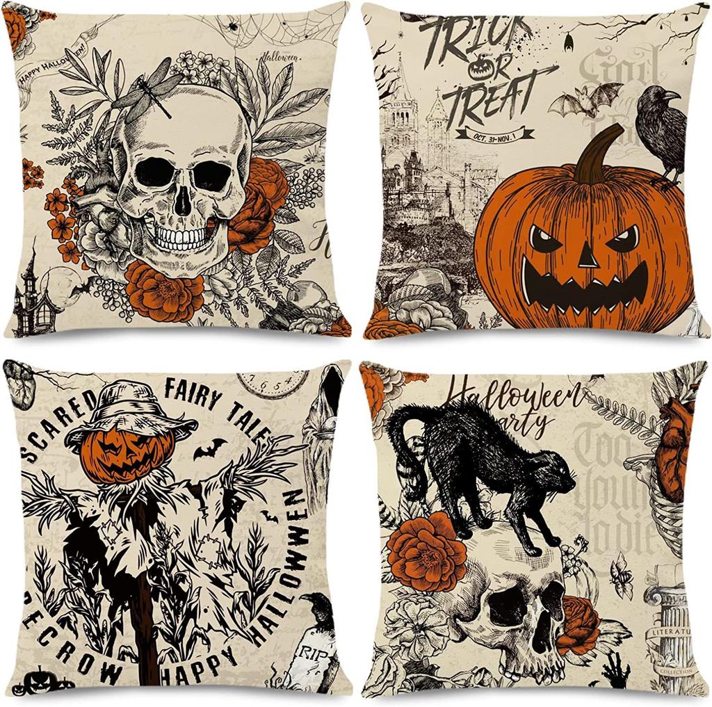Neue Halloween Dekoration Zuhause Leinen Kissenbezug Lustiger Kürbiskopf Sofa Kissenbezug Kombination