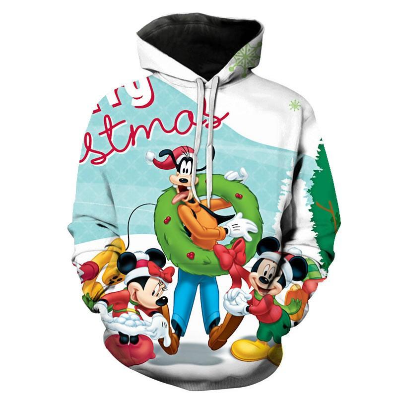 Mens 3D Christmas Print Hoodie Sweatshirt With Santa Reindeer Snowman Design Loose Fit Long Sleeve Pullover