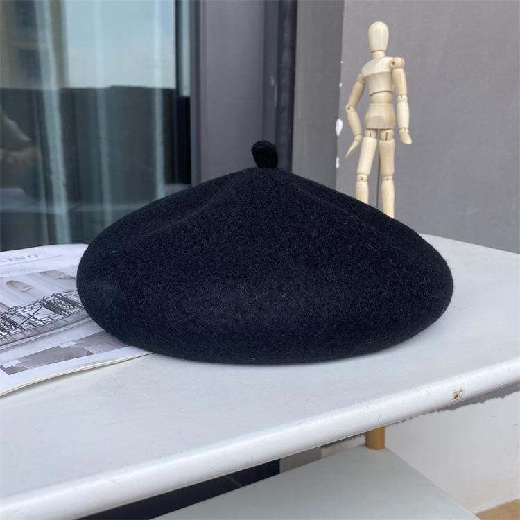Upgraded Three-Dimensional Thickened Wool Beret Solid Color Versatile Painter Hat Warm Bud Hat Women