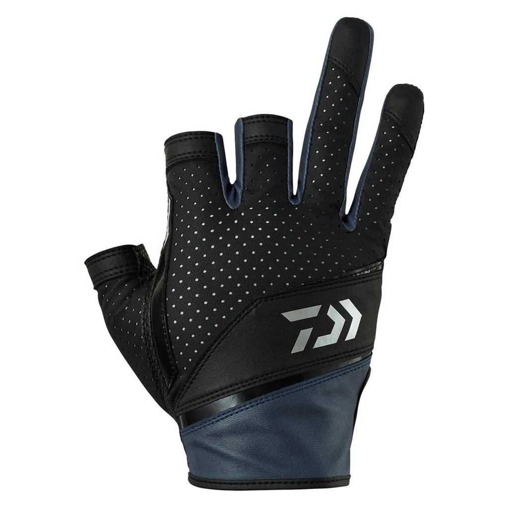 Daiwa Faux Leather Size L Gloves, 3-Piece Cut, 25DG-2225, Navy,