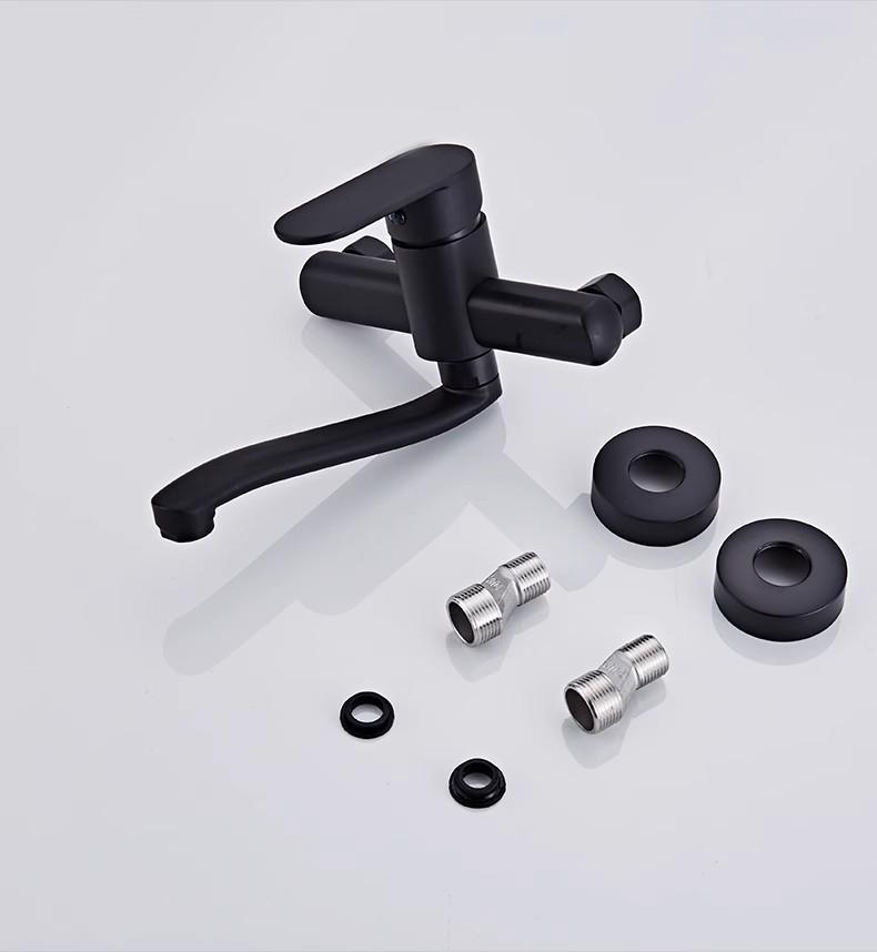 Bathroom Wall Mounted Long Mop Pool Faucet Hot and Cold Basin Faucet Kitchen Sink Faucet Balcony Wash Basin Tap Black