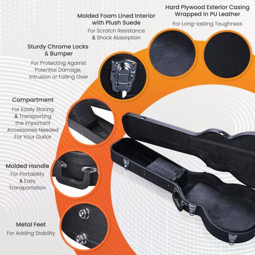 AW Electric Guitar Hard Case for Les Paul Guitar, PU Leather, Waterproof, Lockable, Storage, Gig Bag, Shockproof, Shockproof, Dustproof, Lightweight,