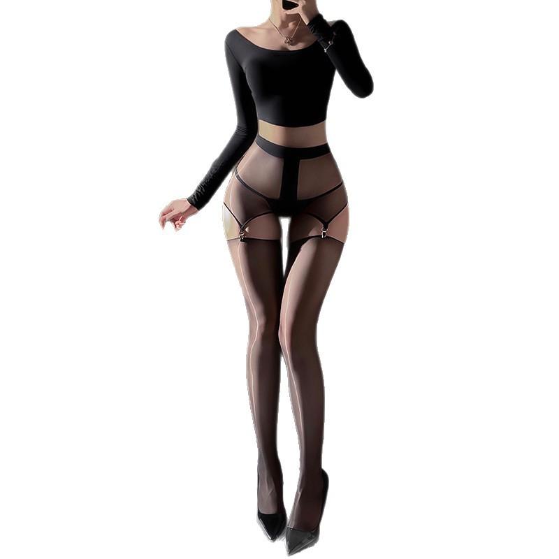 Women Sexy Shiny Open Crotch Glossy Stocking Role Play Intimate Lingerie