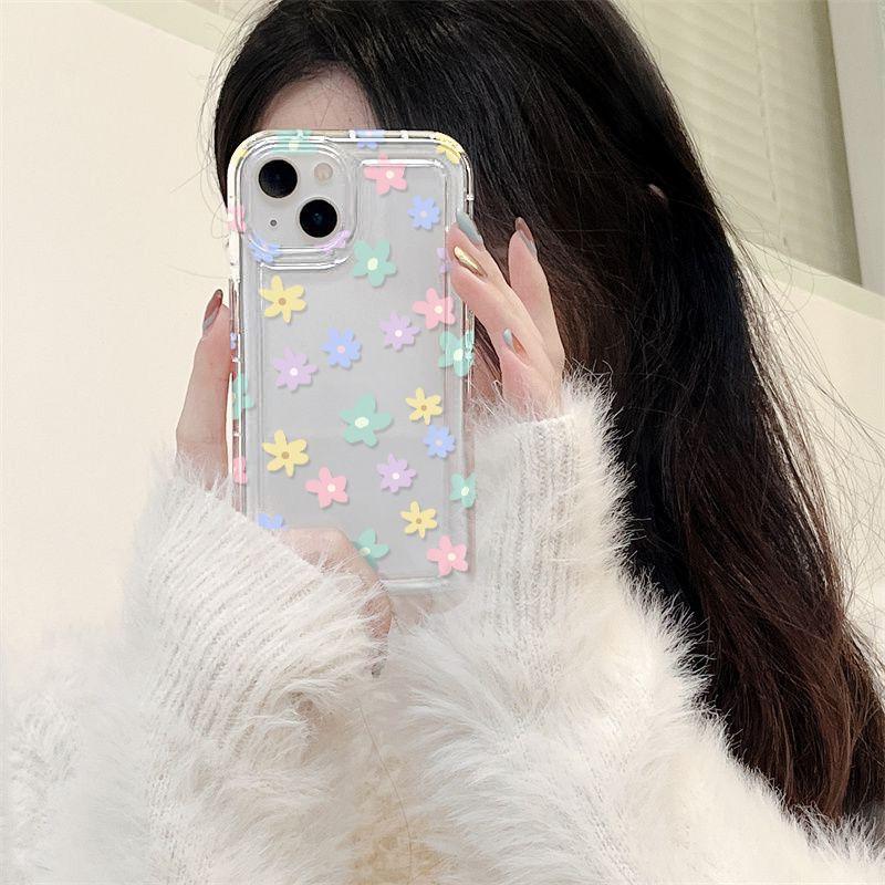 Color flower iPhone15promax mobile phone case Apple 14 transparent 13/12 fine hole anti-drop 11 women's models