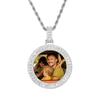 European Copper Zircon Round Hip Hop Photo Frame Pendant Necklace for Men
