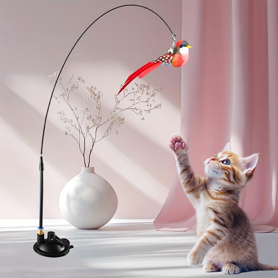 Interactive Teaser with Strong Suction Cup Base Bell & Detachable Bird Toy