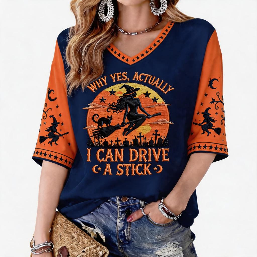 Women's Halloween Print Raglan Three-Quarter Sleeve Top