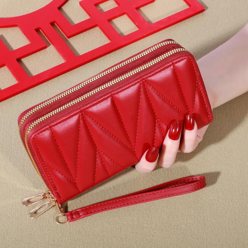 Simple Large-capacity Long Wallet, Solid Color Zipper Coin Purse, Valentine's Day Clutch Bag With Wristband