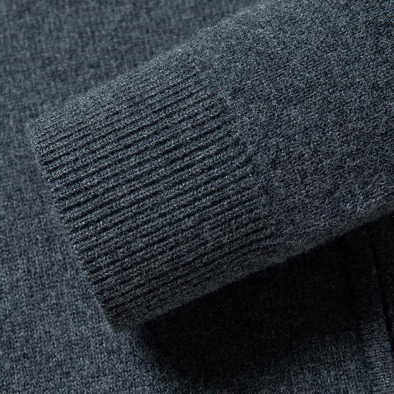 Men's 100% Pure Wool Thickened Knit Cardigan - Zipper Sweater for Autumn & Winter, 600g