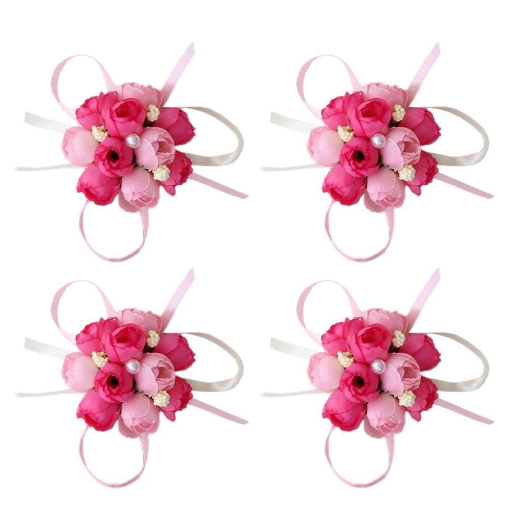 4Pcs Wedding Wrist Flower Brooch Silk Artificial Flower Decor for Bride Bridal Party Dance Wedding Photos Outdoor Ceremony Noble