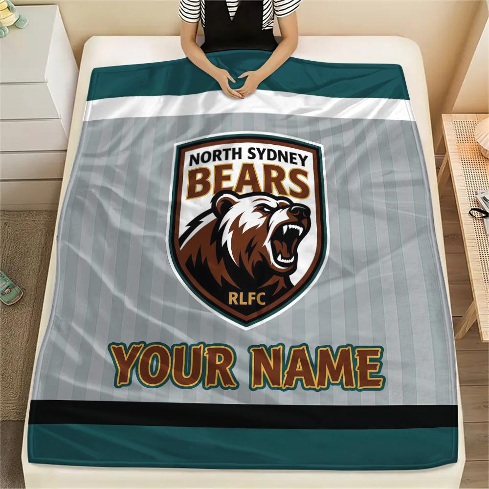 Custom Name North Sydney Bears Flannel Blanket, High quality Comfortable for All Seasons, Home Decor, Warmth and Comfort