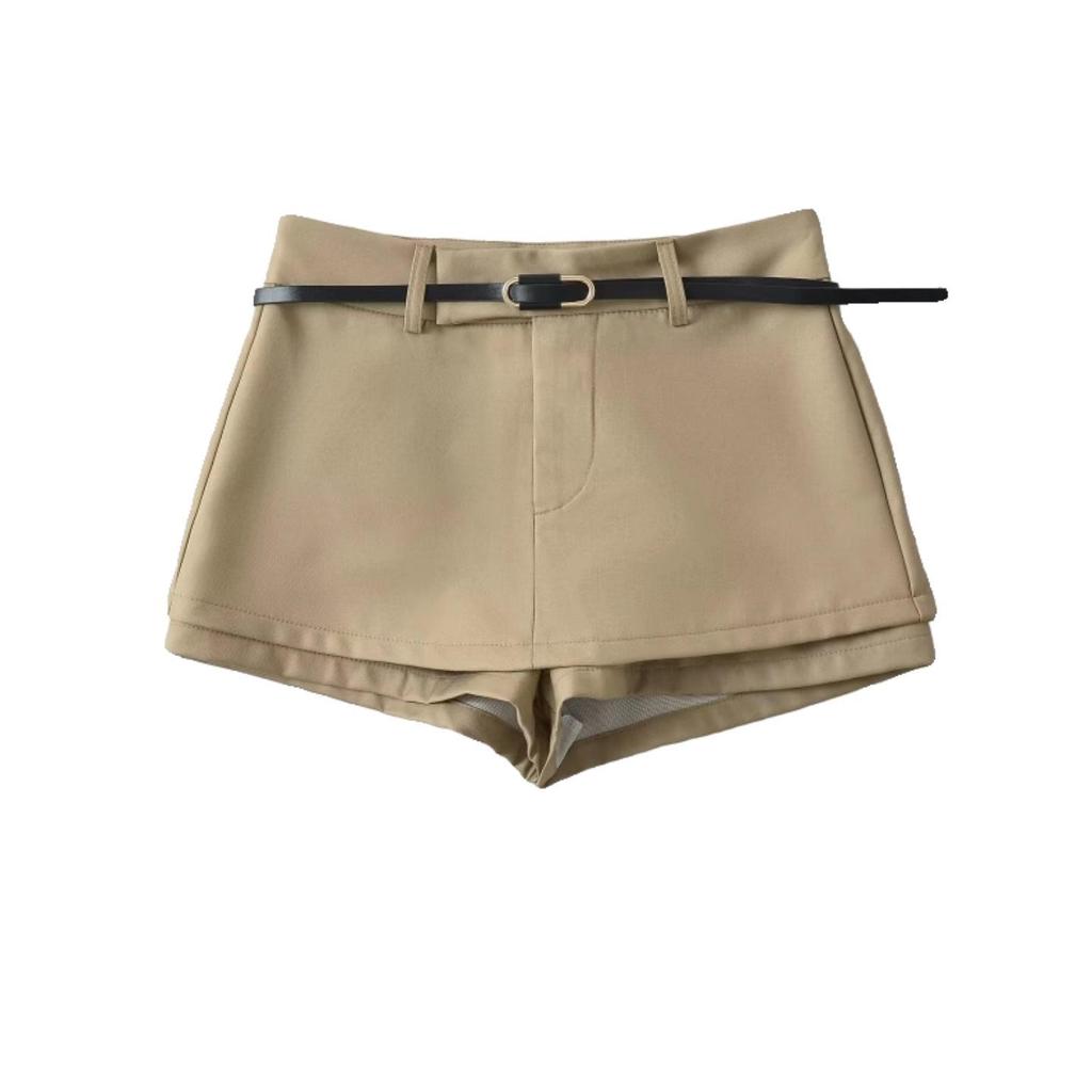 Plus Size European-Style High Waist A-Line Skort with Belt for Women