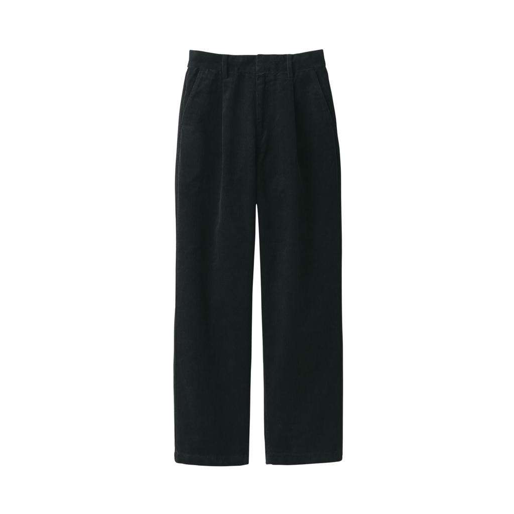 MUJI Women's Kapok Blend Corduroy Tuck Pants, Black, Size S (BE1SOA4A)