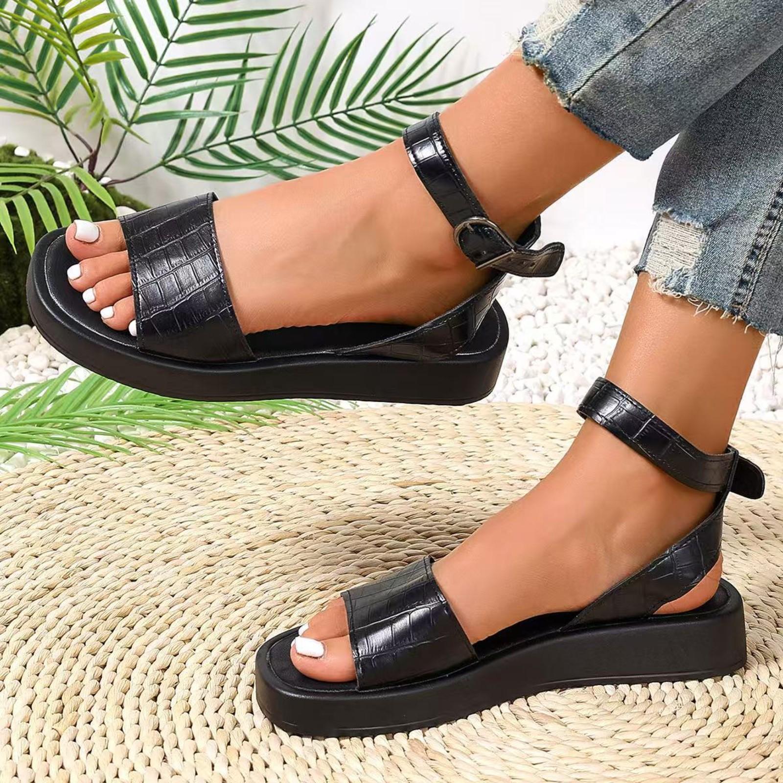 Римские сандалии с перемычкой для пальца, женские, с перемычкой для пальца, ремешком с перекрестной пряжкой, повседневные сандалии на толстой подошве-маффине 38