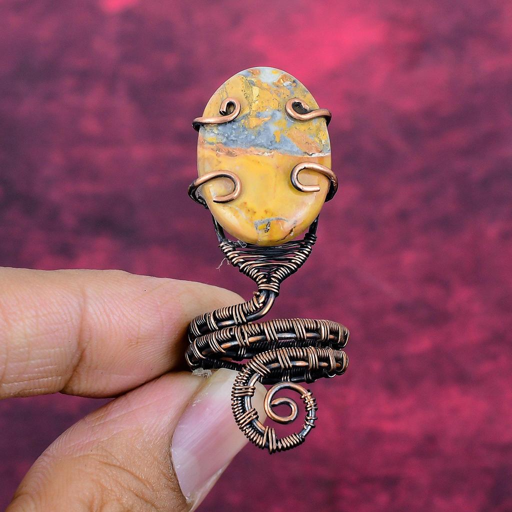 Maligano Jasper Ring Adjustable Ring Copper Wire Wrapped Unique Gemstone Jewelry
